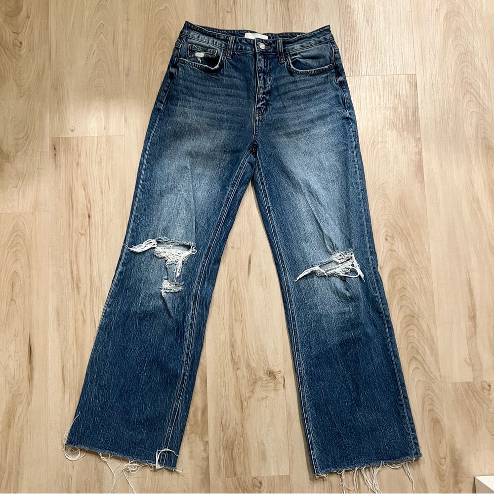 Vervet Blue Los Angeles High Waist Distressed Wide Leg Denim Pants